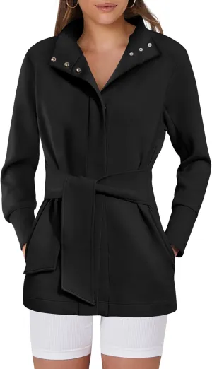 ANRABESS Women's Jacket Belted Long Sleeve Wrap Trench Coat 2025 Fall Winter Casual Dressy Travel Outerwear with Pockets