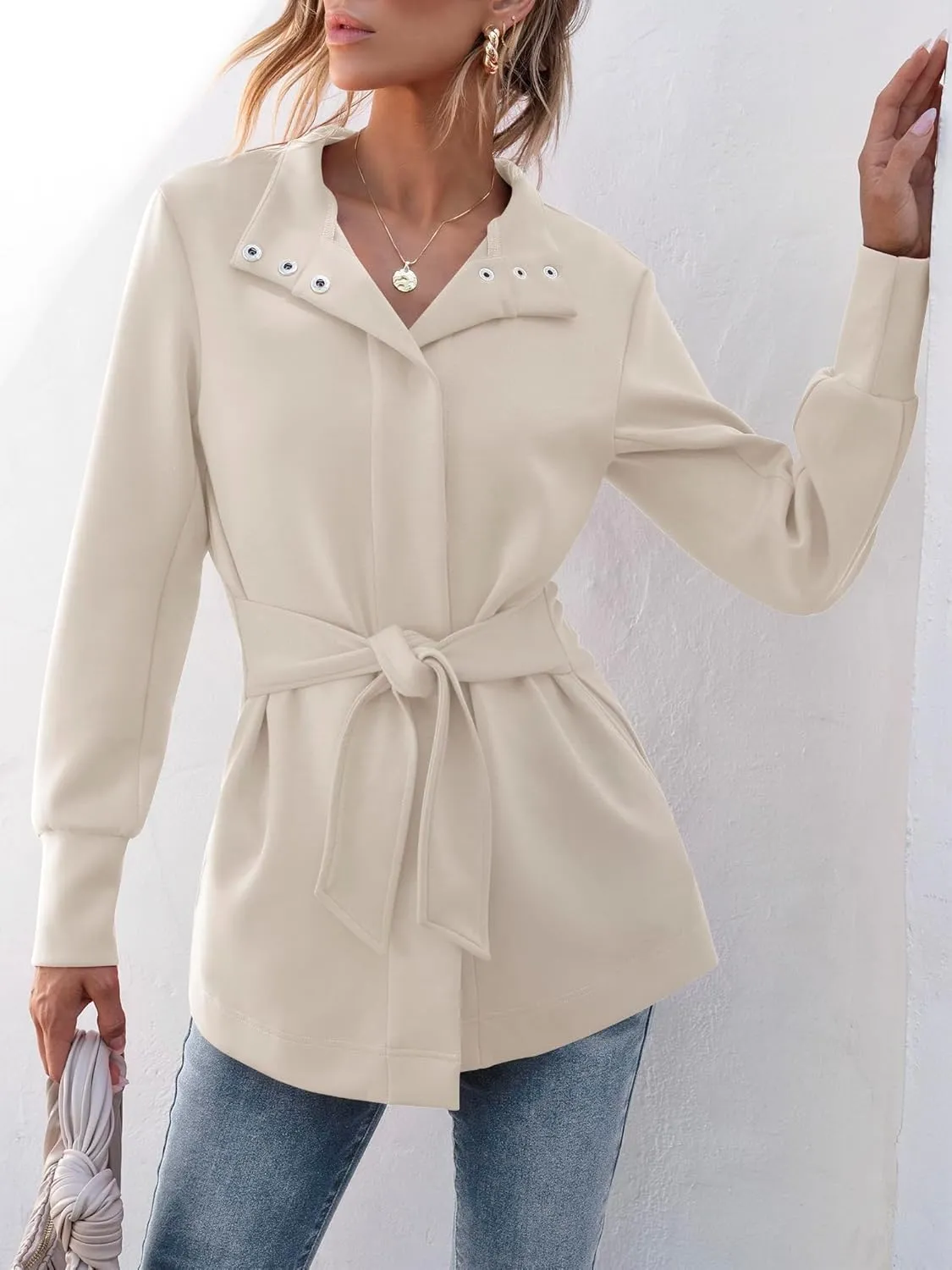 ANRABESS Women's Jacket Belted Long Sleeve Wrap Trench Coat 2025 Fall Winter Casual Dressy Travel Outerwear with Pockets