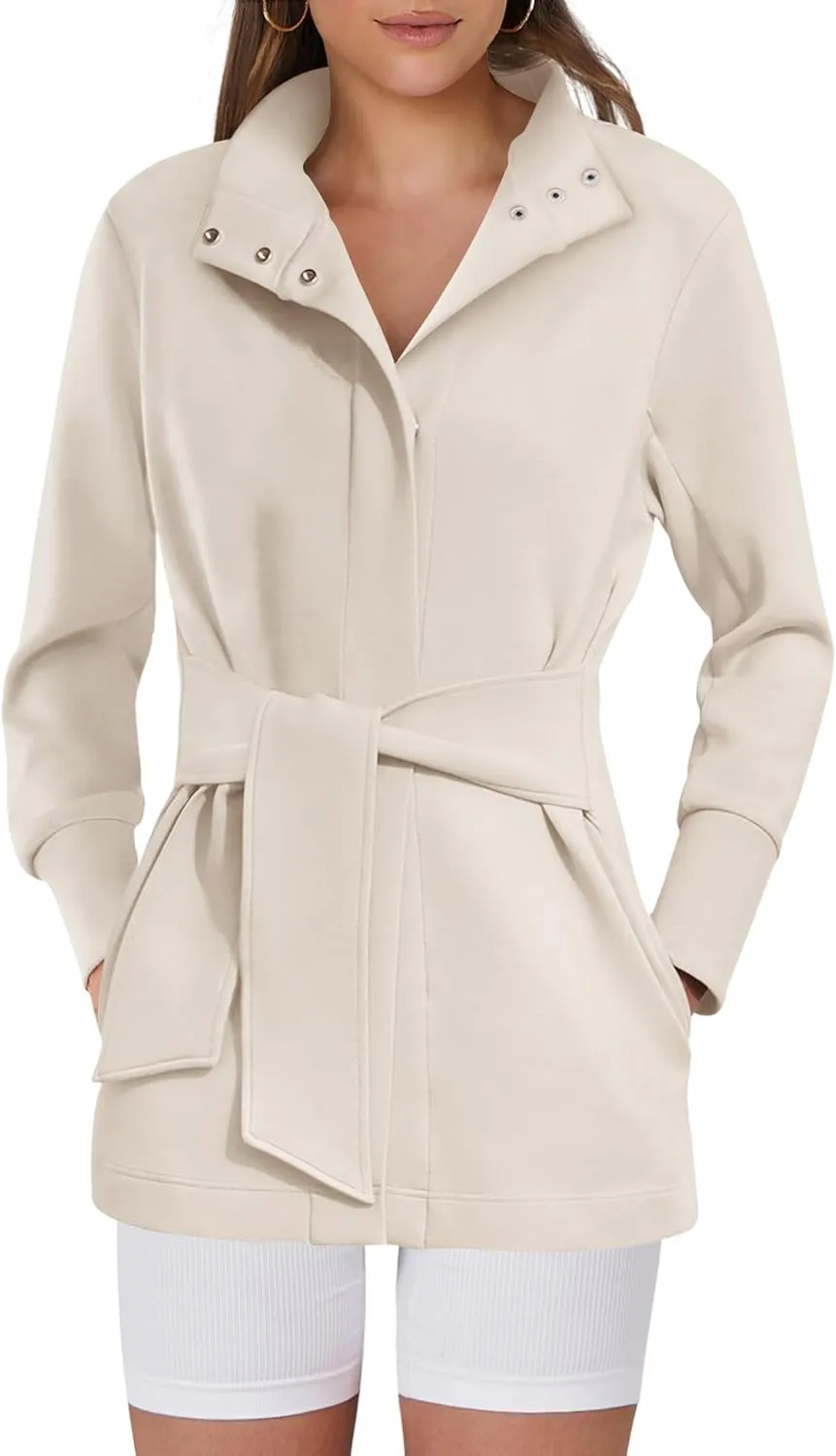 ANRABESS Women's Jacket Belted Long Sleeve Wrap Trench Coat 2025 Fall Winter Casual Dressy Travel Outerwear with Pockets