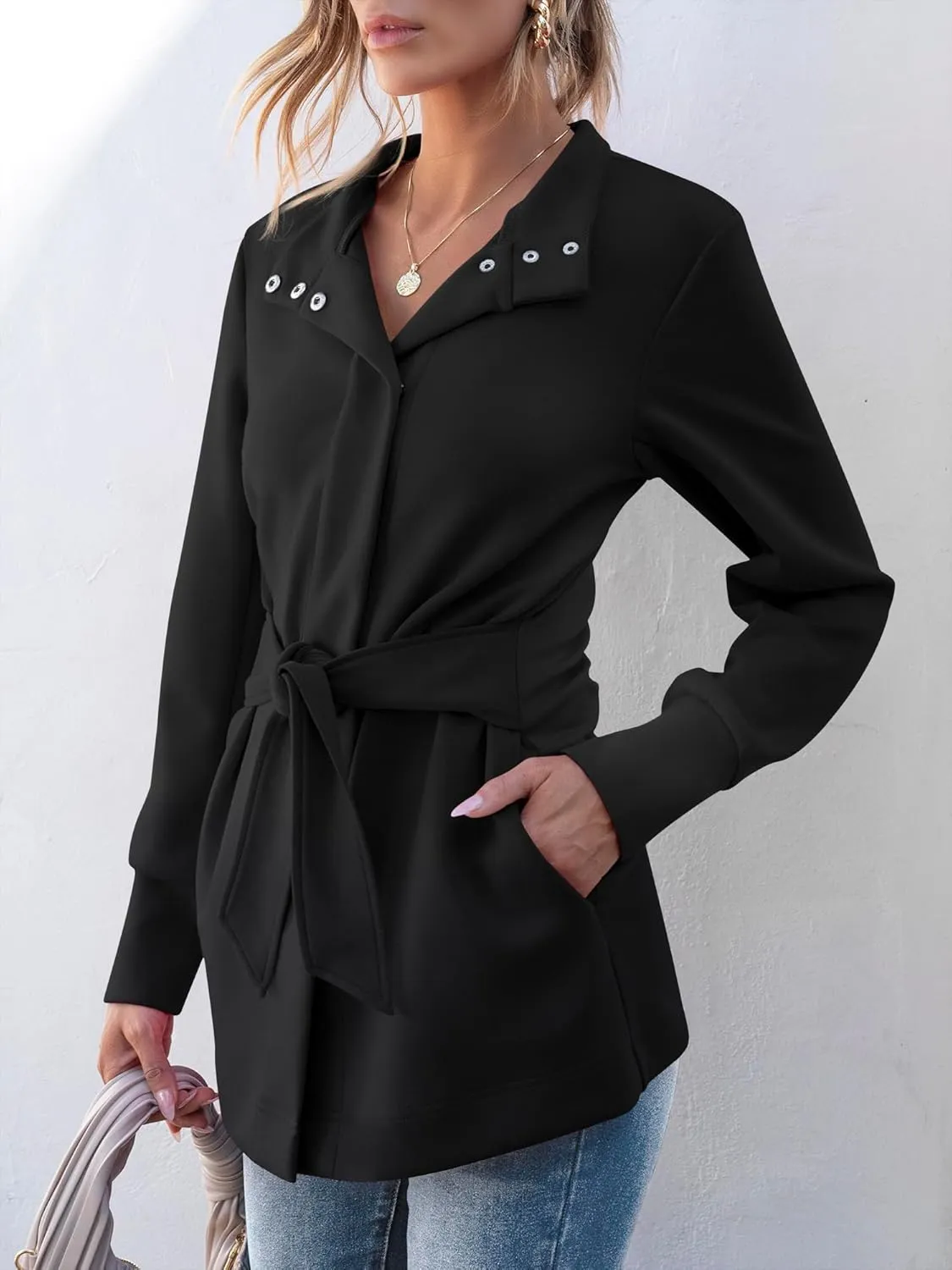 ANRABESS Women's Jacket Belted Long Sleeve Wrap Trench Coat 2025 Fall Winter Casual Dressy Travel Outerwear with Pockets