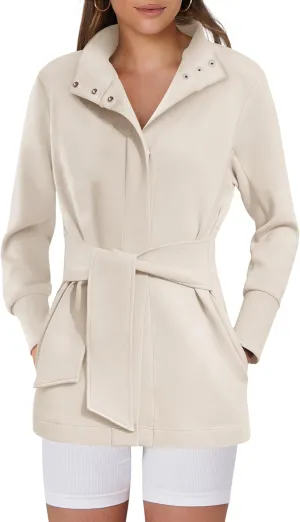 ANRABESS Women's Jacket Belted Long Sleeve Wrap Trench Coat 2025 Fall Winter Casual Dressy Travel Outerwear with Pockets