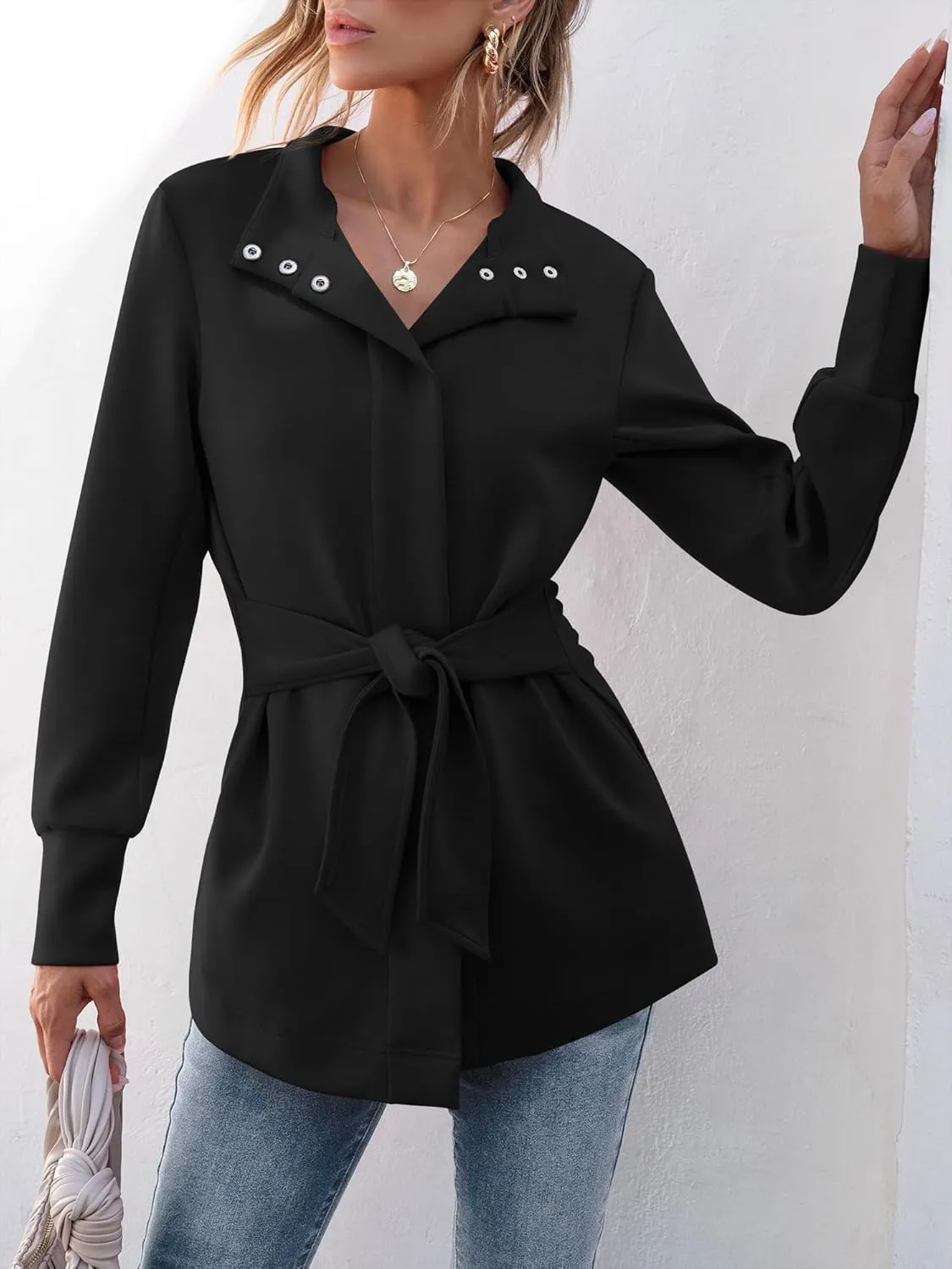 ANRABESS Women's Jacket Belted Long Sleeve Wrap Trench Coat 2025 Fall Winter Casual Dressy Travel Outerwear with Pockets