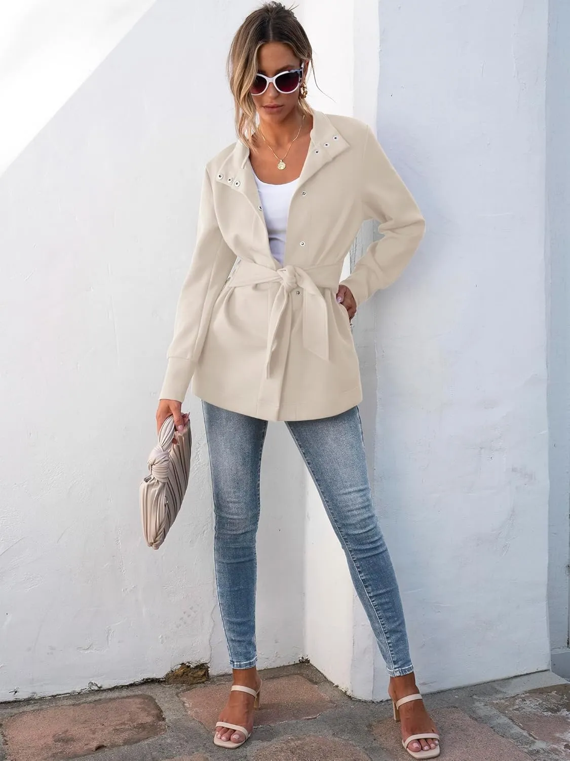 ANRABESS Women's Jacket Belted Long Sleeve Wrap Trench Coat 2025 Fall Winter Casual Dressy Travel Outerwear with Pockets