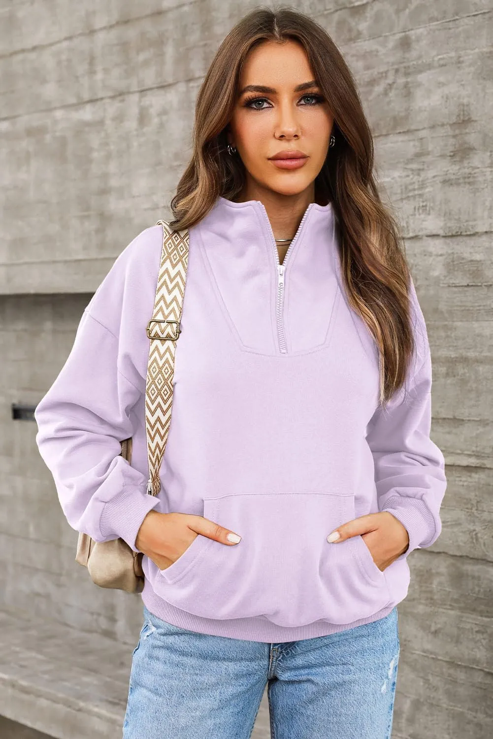 BLENCOT Women Half Zip Oversized Sweatshirts Long Sleeve Fleece Trendy Cropped Pullover Workout Warm Tops With Pockets S-2XL