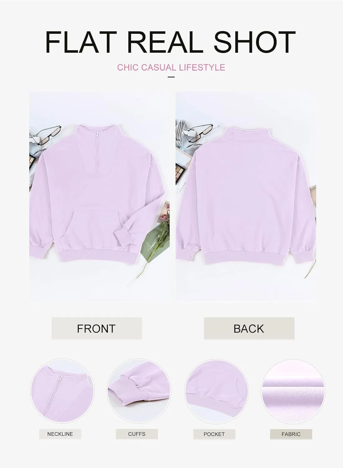 BLENCOT Women Half Zip Oversized Sweatshirts Long Sleeve Fleece Trendy Cropped Pullover Workout Warm Tops With Pockets S-2XL