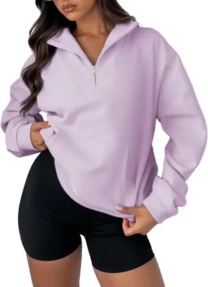 BLENCOT Women Half Zip Oversized Sweatshirts Long Sleeve Fleece Trendy Cropped Pullover Workout Warm Tops With Pockets S-2XL