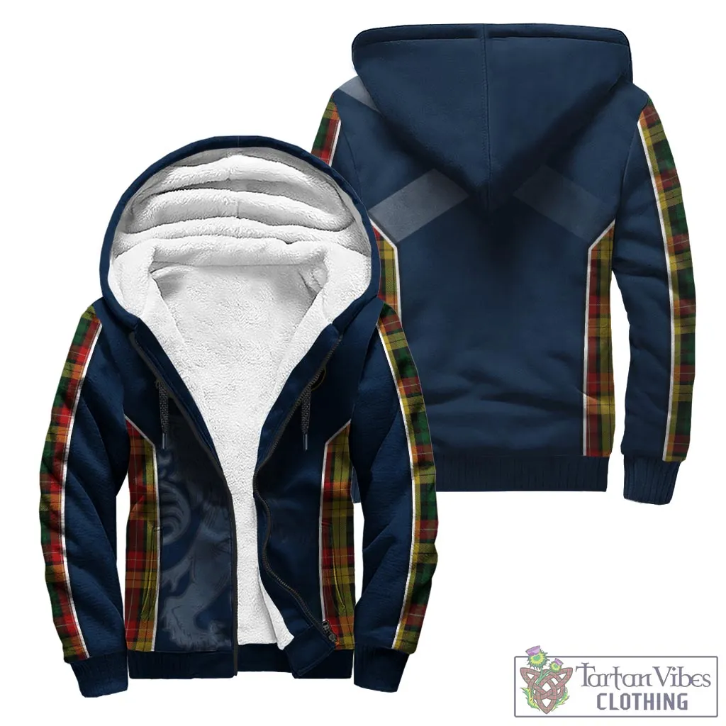 Buchanan Tartan Sherpa Hoodie with Family Crest and Lion Rampant Vibes Sport Style