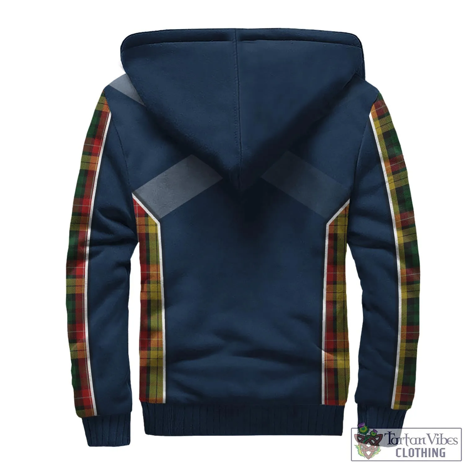 Buchanan Tartan Sherpa Hoodie with Family Crest and Lion Rampant Vibes Sport Style
