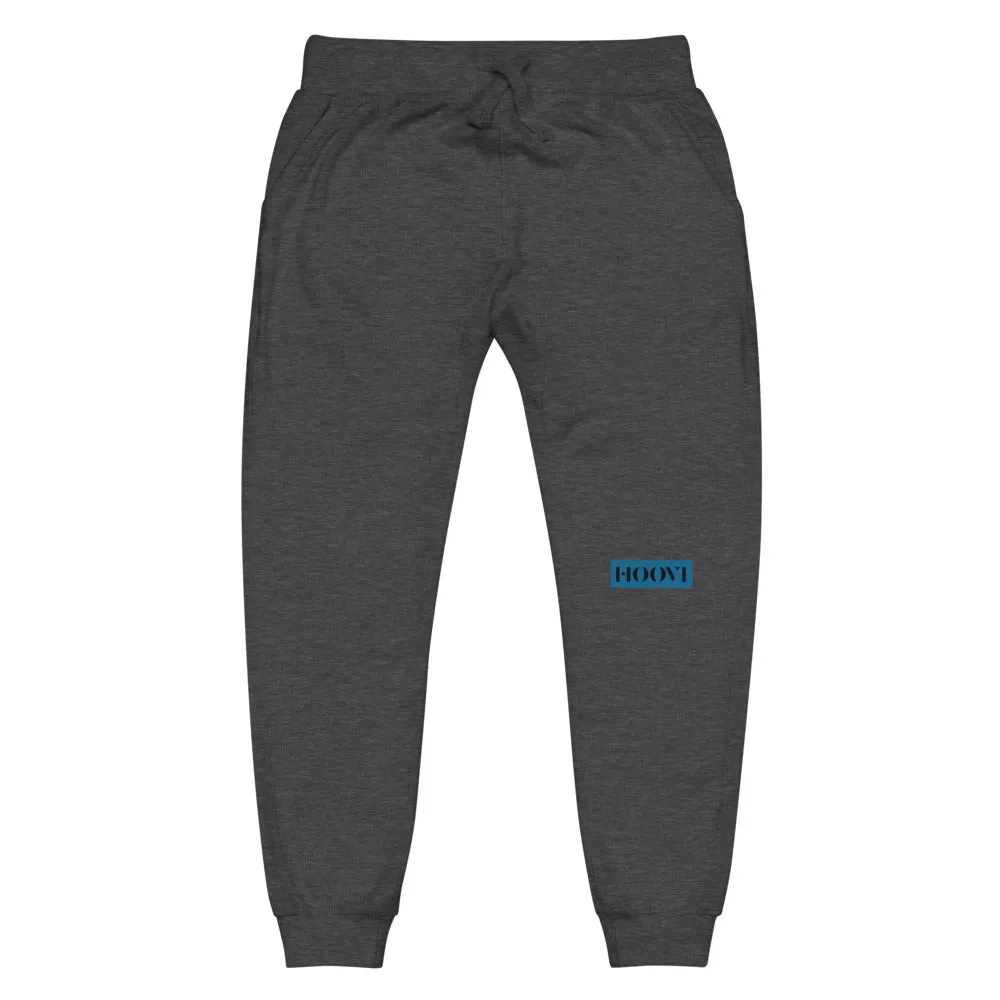 Capital H's Unisex Fleece Sweatpants (Black Hoovi Print) Muted Blue & Muted Red Logo
