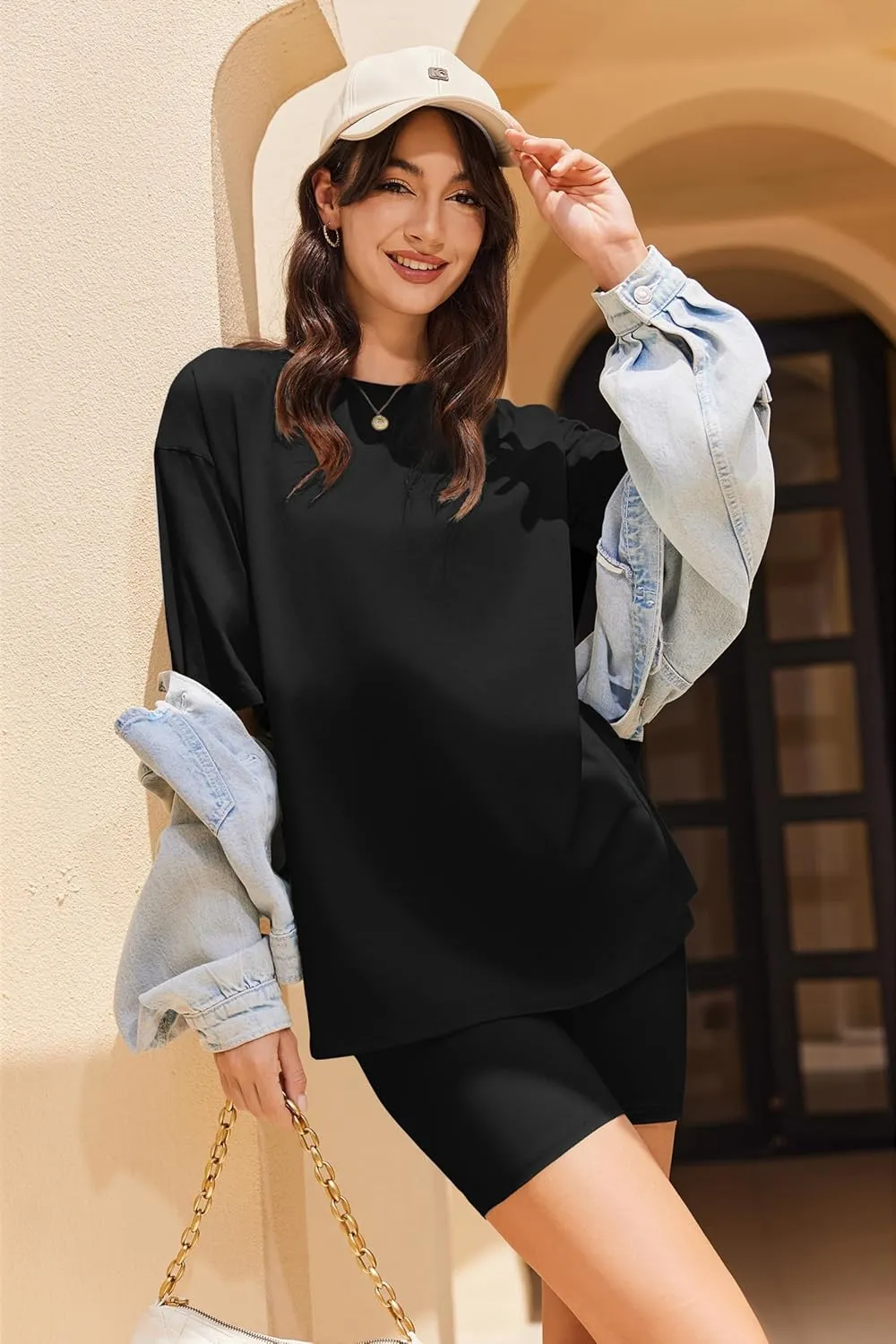 Ekouaer Women Cotton Knit Lounge Sets Summer Outfits T-Shirt Top and Biker Short Set 2 Piece Matching Tracksuit S-XXL
