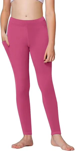 Girls High Waist Leggings Kids Girls Solid Color Tights with Side Pockets Yoga Dance Gym Pants Jogging Pants