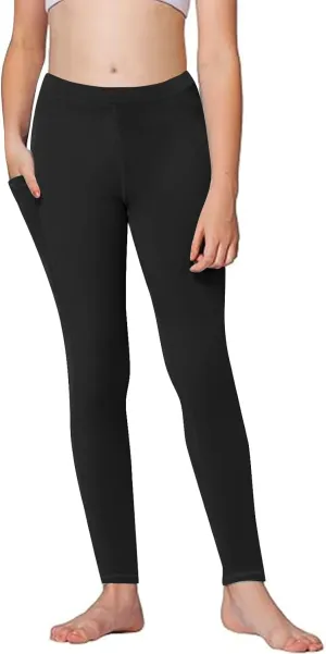 Girls High Waist Leggings Kids Girls Solid Color Tights with Side Pockets Yoga Dance Gym Pants Jogging Pants