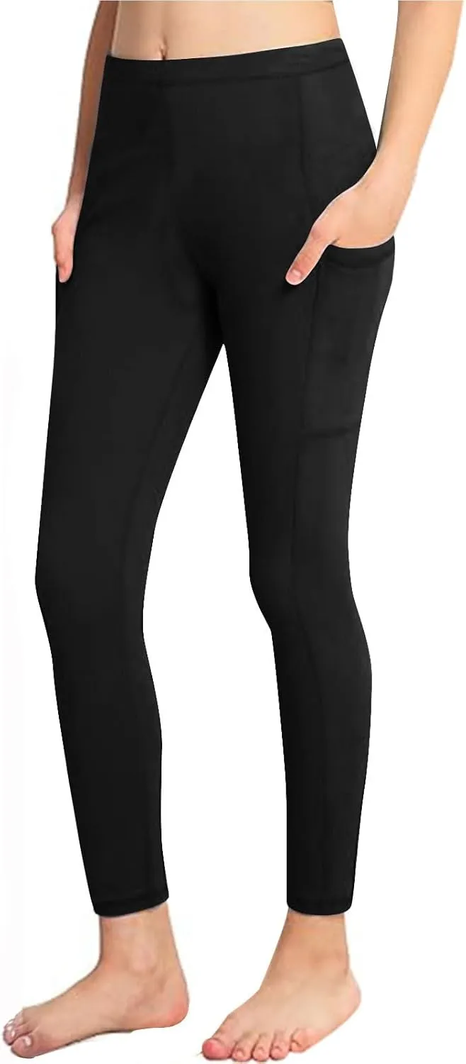 Girls High Waist Leggings Kids Girls Solid Color Tights with Side Pockets Yoga Dance Gym Pants Jogging Pants