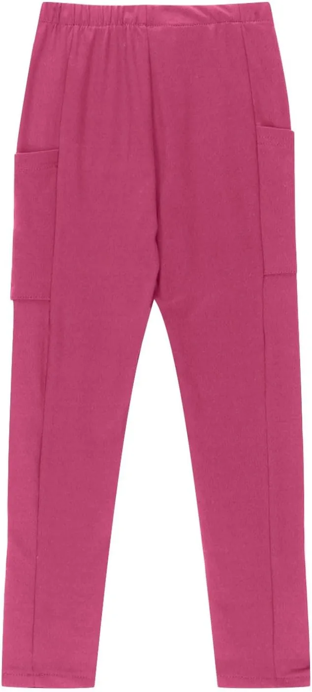 Girls High Waist Leggings Kids Girls Solid Color Tights with Side Pockets Yoga Dance Gym Pants Jogging Pants