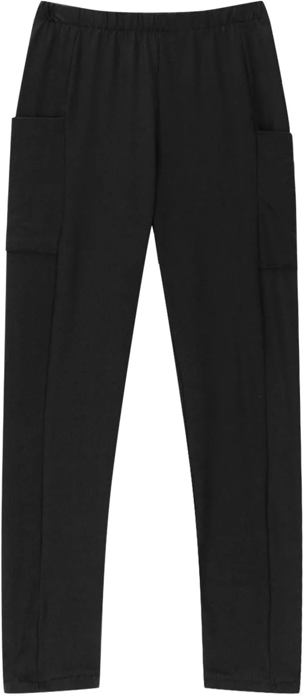 Girls High Waist Leggings Kids Girls Solid Color Tights with Side Pockets Yoga Dance Gym Pants Jogging Pants