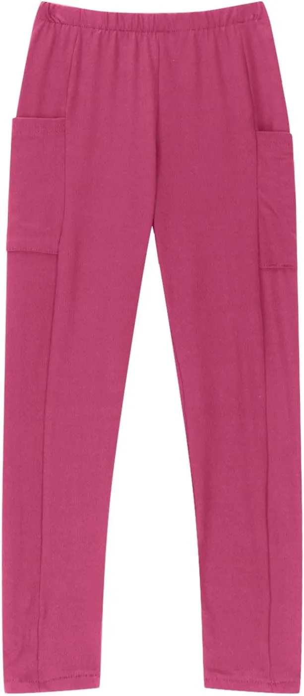 Girls High Waist Leggings Kids Girls Solid Color Tights with Side Pockets Yoga Dance Gym Pants Jogging Pants