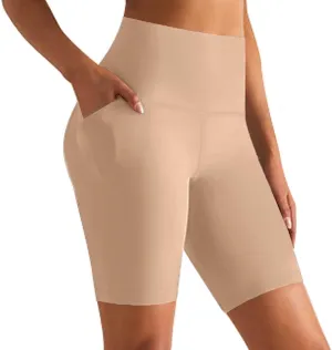 GROTEEN Biker Shorts Women with Pockets - 8'' High Waisted Tummy Control Yoga Workout Running Gym Spandex Shorts