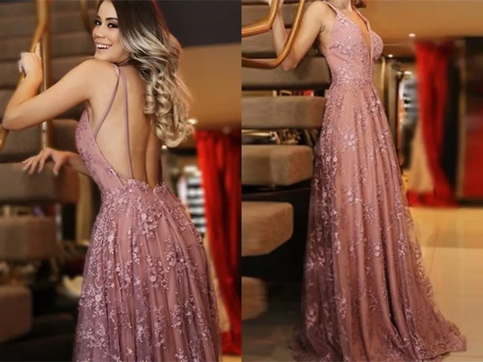 Kateprom Glamorous Lace Prom Dresses A line Backless Appliqued Gowns KPP1449