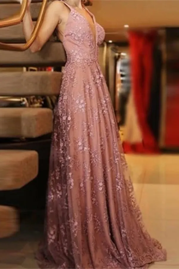 Kateprom Glamorous Lace Prom Dresses A line Backless Appliqued Gowns KPP1449