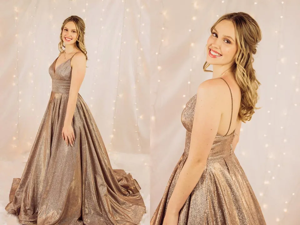 Kateprom Glitter Spaghetti Straps V Neck Long Prom Dresses Women Dress KPP1425