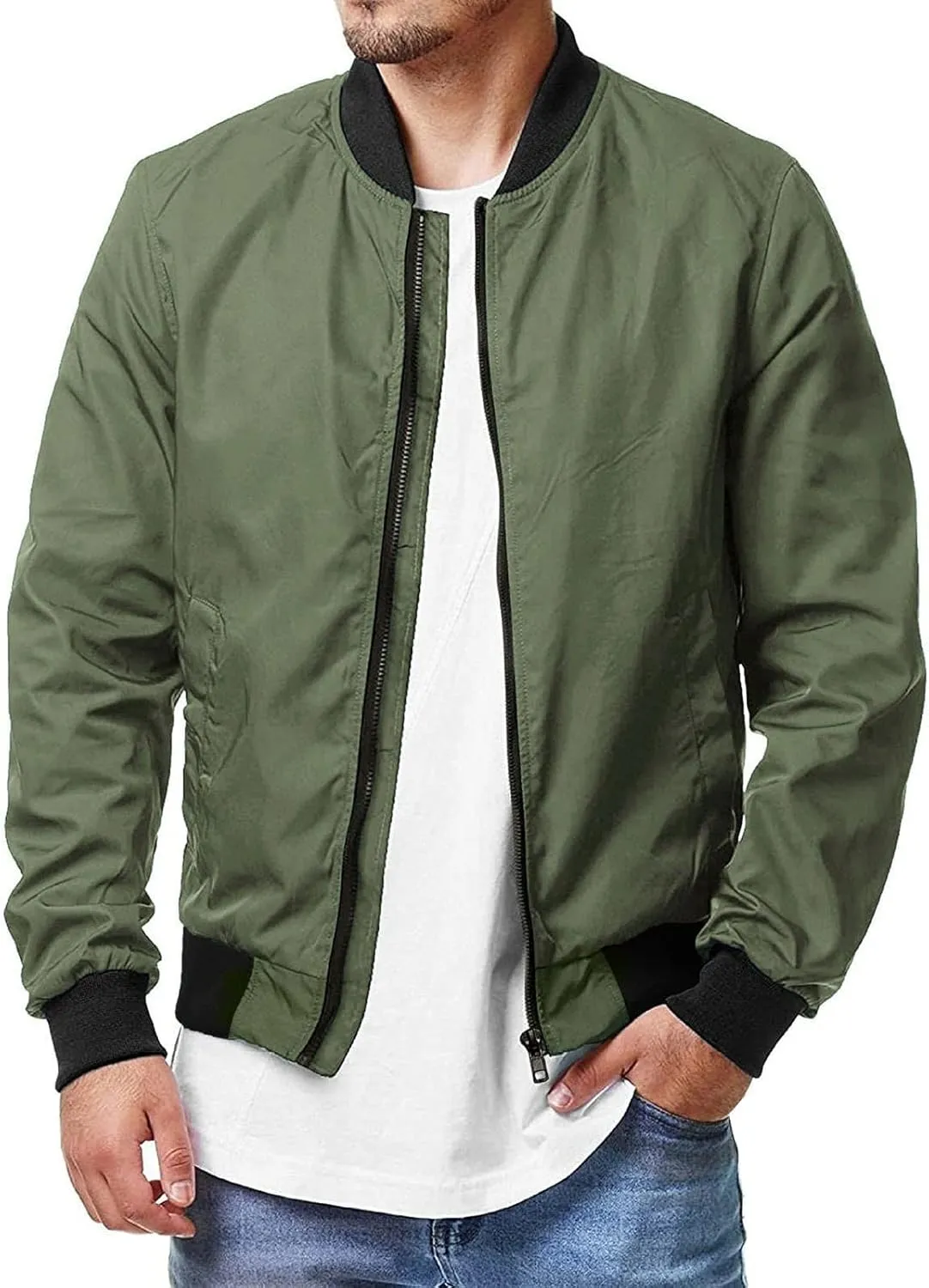 Men's Bomber Jacket Plus Size Stylish Lightweight Full Zip Fall Windbreaker Coat Fall Spring Thicken Casual Jackets