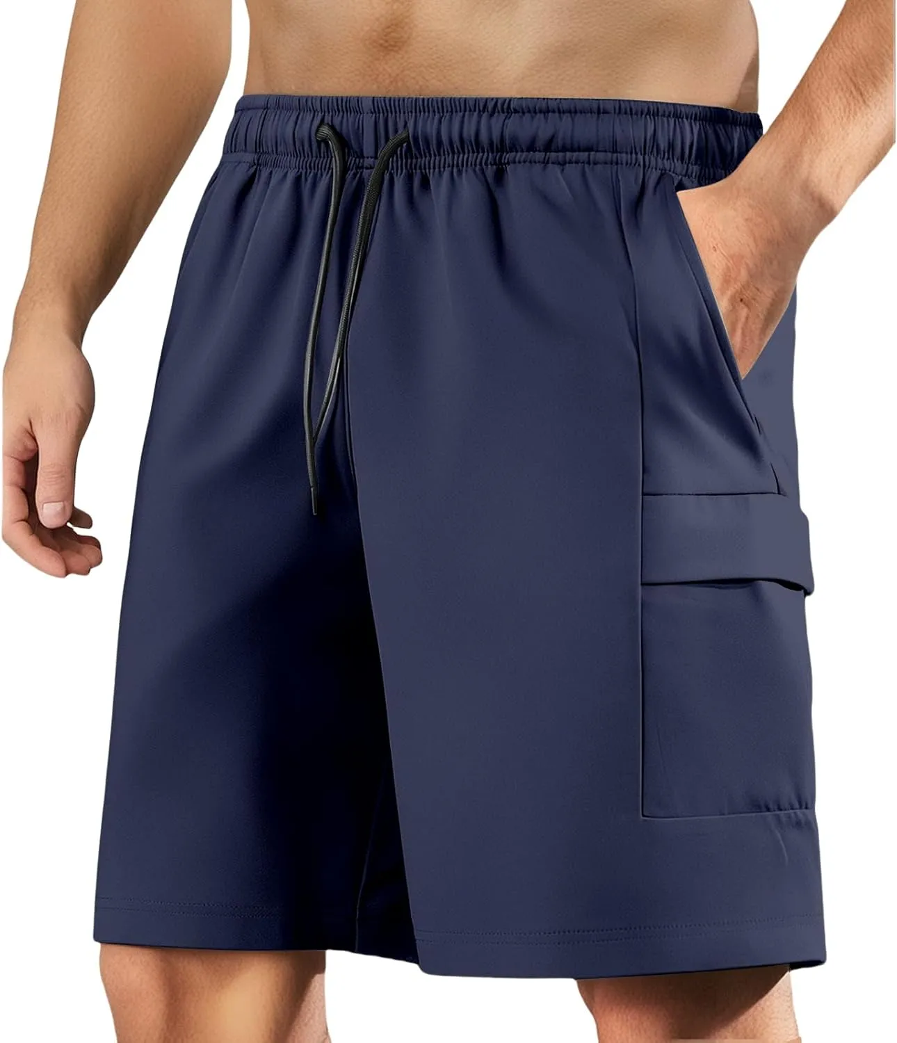 Mens Summer Cargo Shorts Stretch Drawstring Joggers Shorts Lightweight Quick Dry Water-Resistant Pants with Pockets
