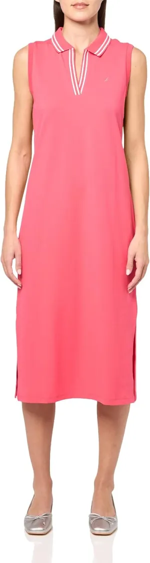 Nautica Women's Johnny Collar Short Sleeve Stripe Dress
