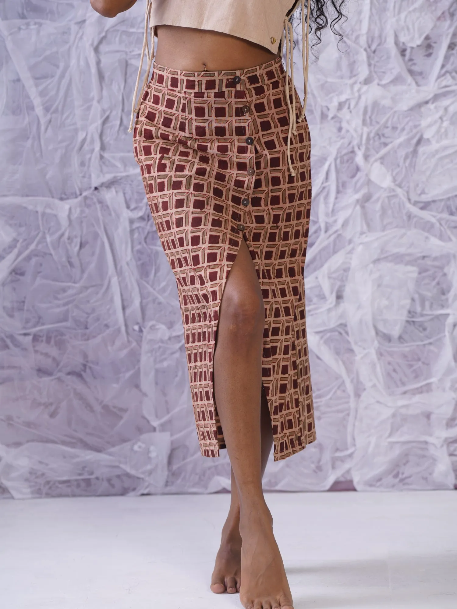 Pencil Fit Skirt with Button Detail