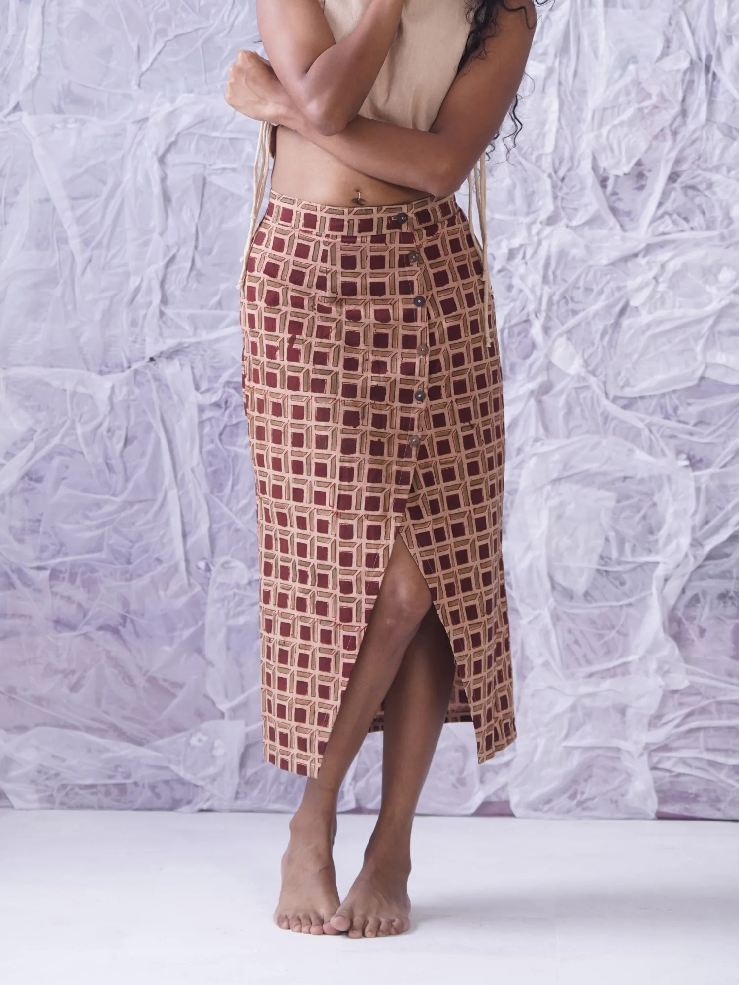 Pencil Fit Skirt with Button Detail