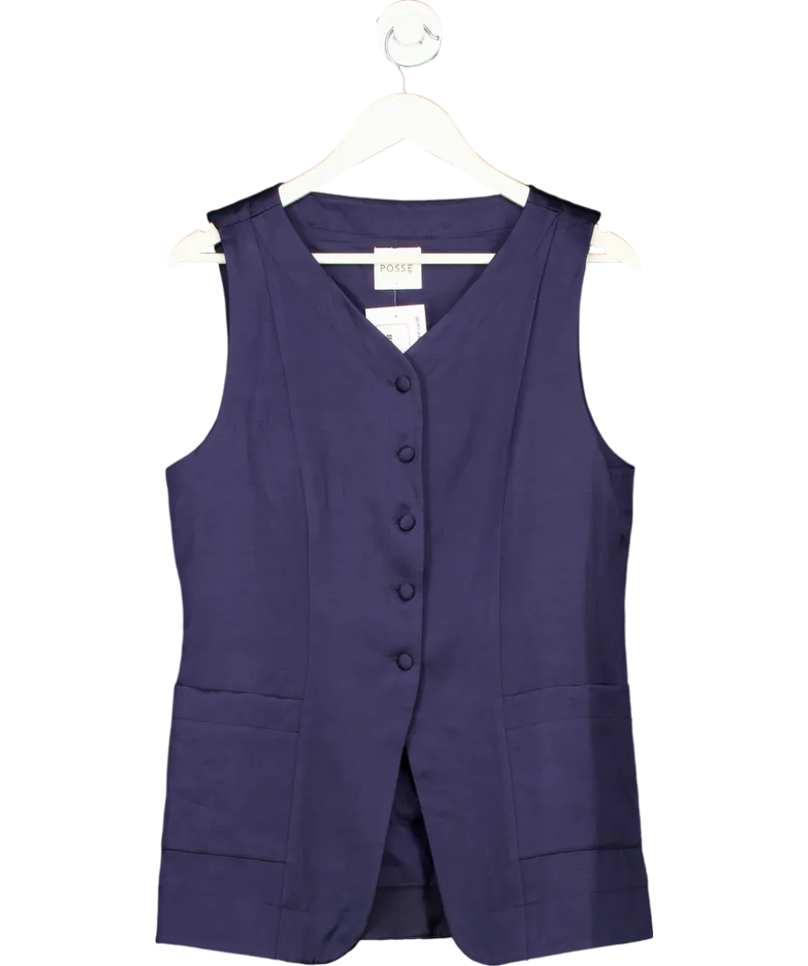 Posse Blue Satin Waistcoat Vest UK L