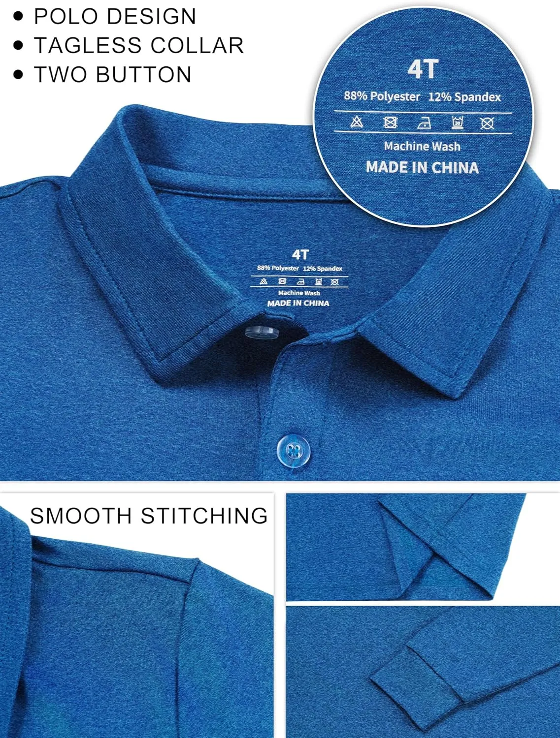 QBK Toddler to Youth Boys' Performance Golf Polo Kids Athletic Moisture Wicking Long Sleeve Shirts School Uniform
