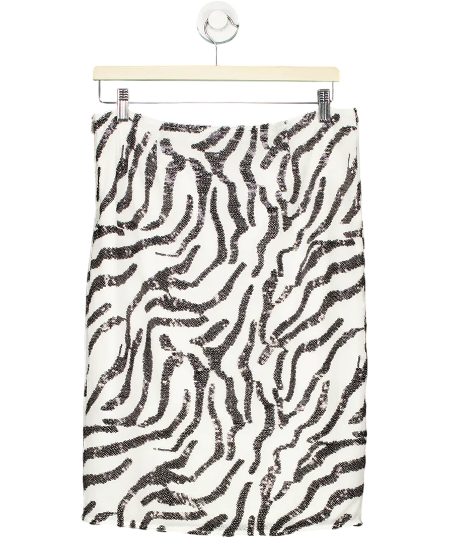 Rotate White X H&m Zebra Sequins Pencil Skirt UK M