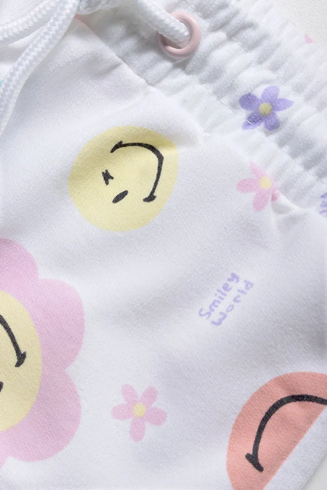 SmileyWorld Oversized T-Shirt And Cycling Short Set White