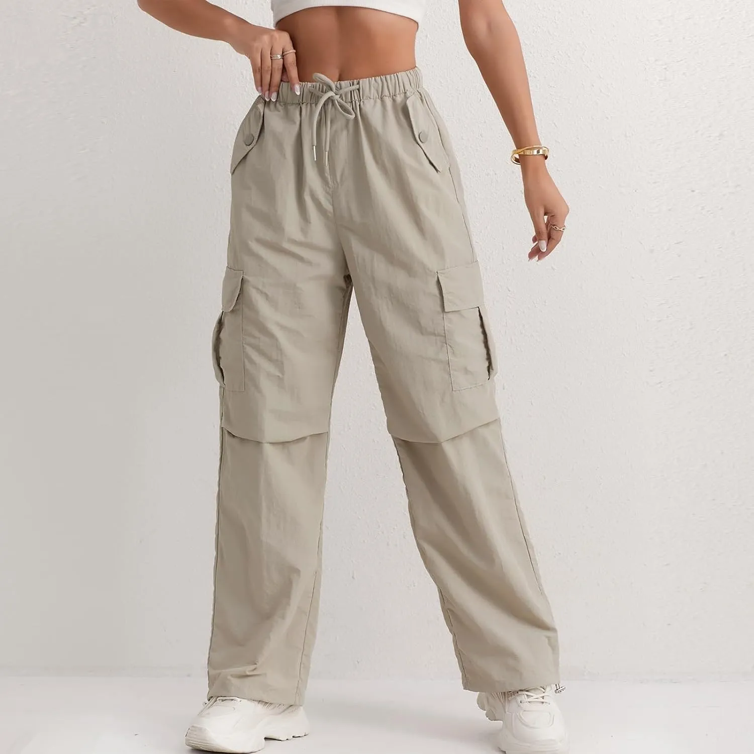 Women's Casual Waist Drawstring Pocket Work Dressy Loose Fit Fashion Pants