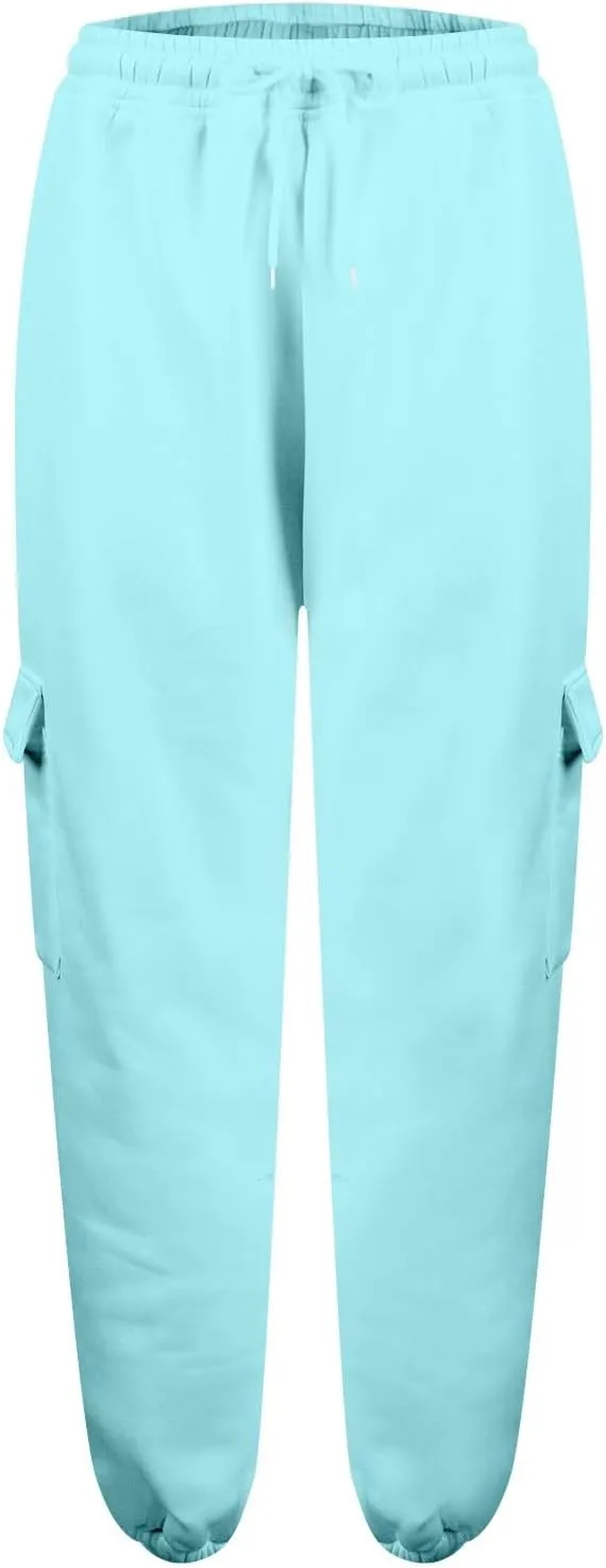 Women's Fleece Cargo Sweatpants Y2k Comfy Casual Baggy Sweat Pants Warm High Waist Workout Jogger Pants with Pockets