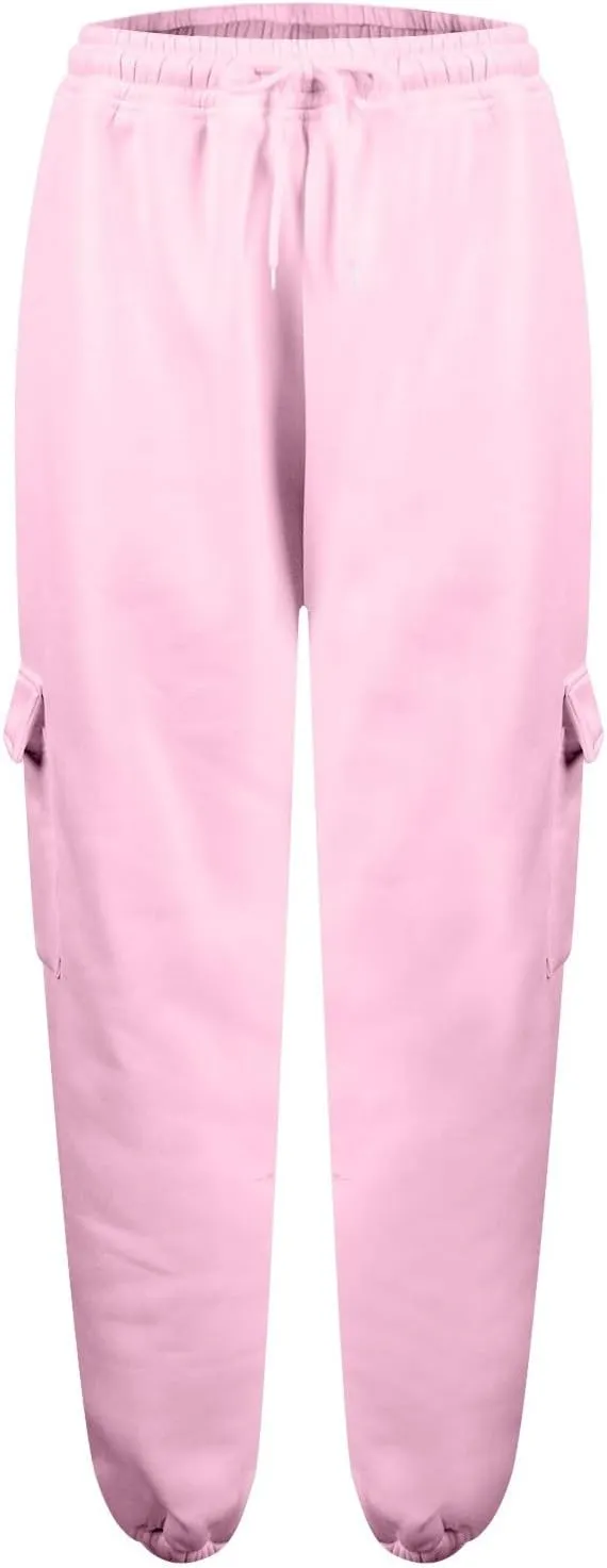 Women's Fleece Cargo Sweatpants Y2k Comfy Casual Baggy Sweat Pants Warm High Waist Workout Jogger Pants with Pockets