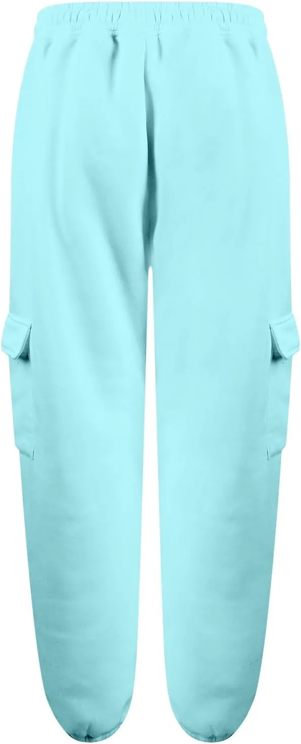 Women's Fleece Cargo Sweatpants Y2k Comfy Casual Baggy Sweat Pants Warm High Waist Workout Jogger Pants with Pockets