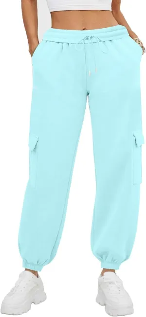 Women's Fleece Cargo Sweatpants Y2k Comfy Casual Baggy Sweat Pants Warm High Waist Workout Jogger Pants with Pockets