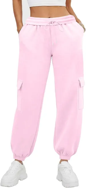 Women's Fleece Cargo Sweatpants Y2k Comfy Casual Baggy Sweat Pants Warm High Waist Workout Jogger Pants with Pockets