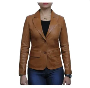 Women’s Tan Brown Sheepskin Leather Blazer Women’s Tan Brown Sheepskin Leather Blazer